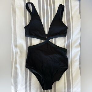Aerie black ribbed crossover cut out one piece swimsuit.  Size S.